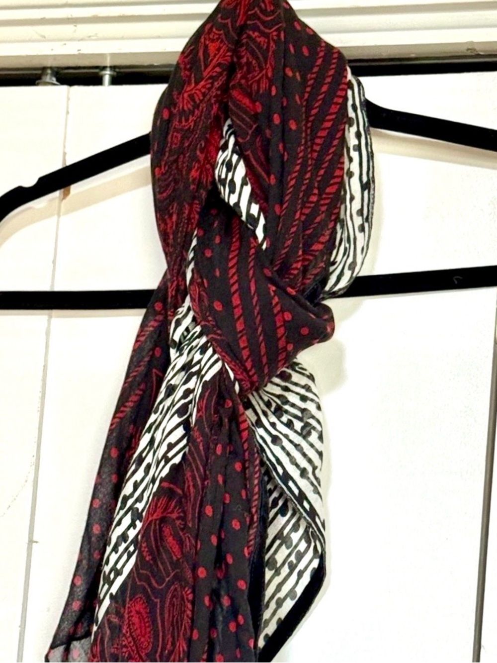 BP Boho Red Black Lightweight Scarf Wrap Shawl Mixed Print Nordstrom - Picture 2 of 13
